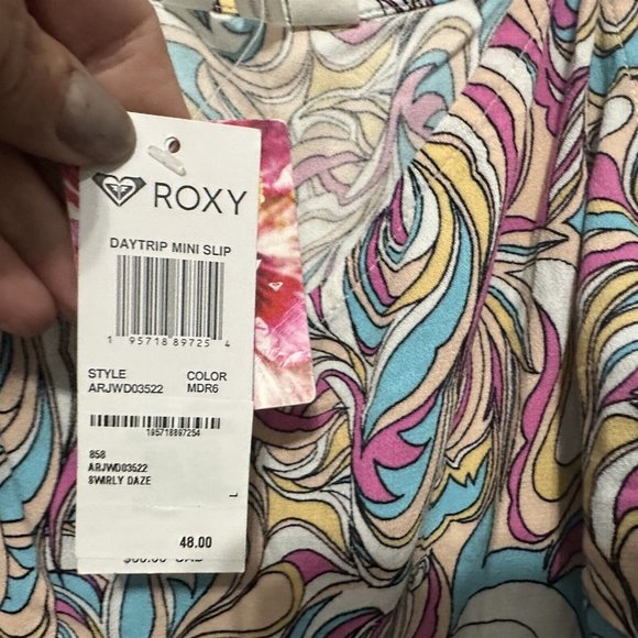Roxy Daytrip Mini V Neck Slip Dress Swirly Daze Large Retro Swirl NEW - Picture 6 of 9